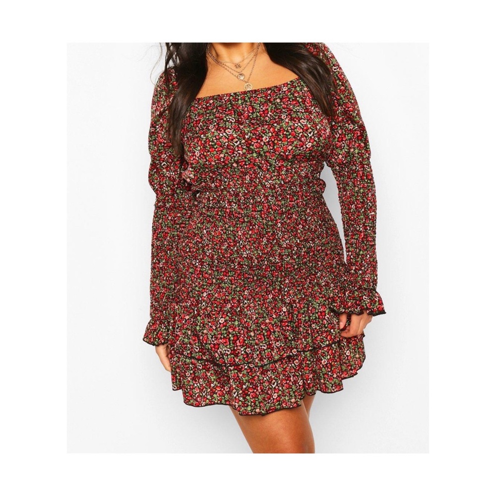 Plus Ditsy Floral Ruffle Mini Dress